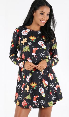 Gracie Long Sleeve Christmas Print Dress