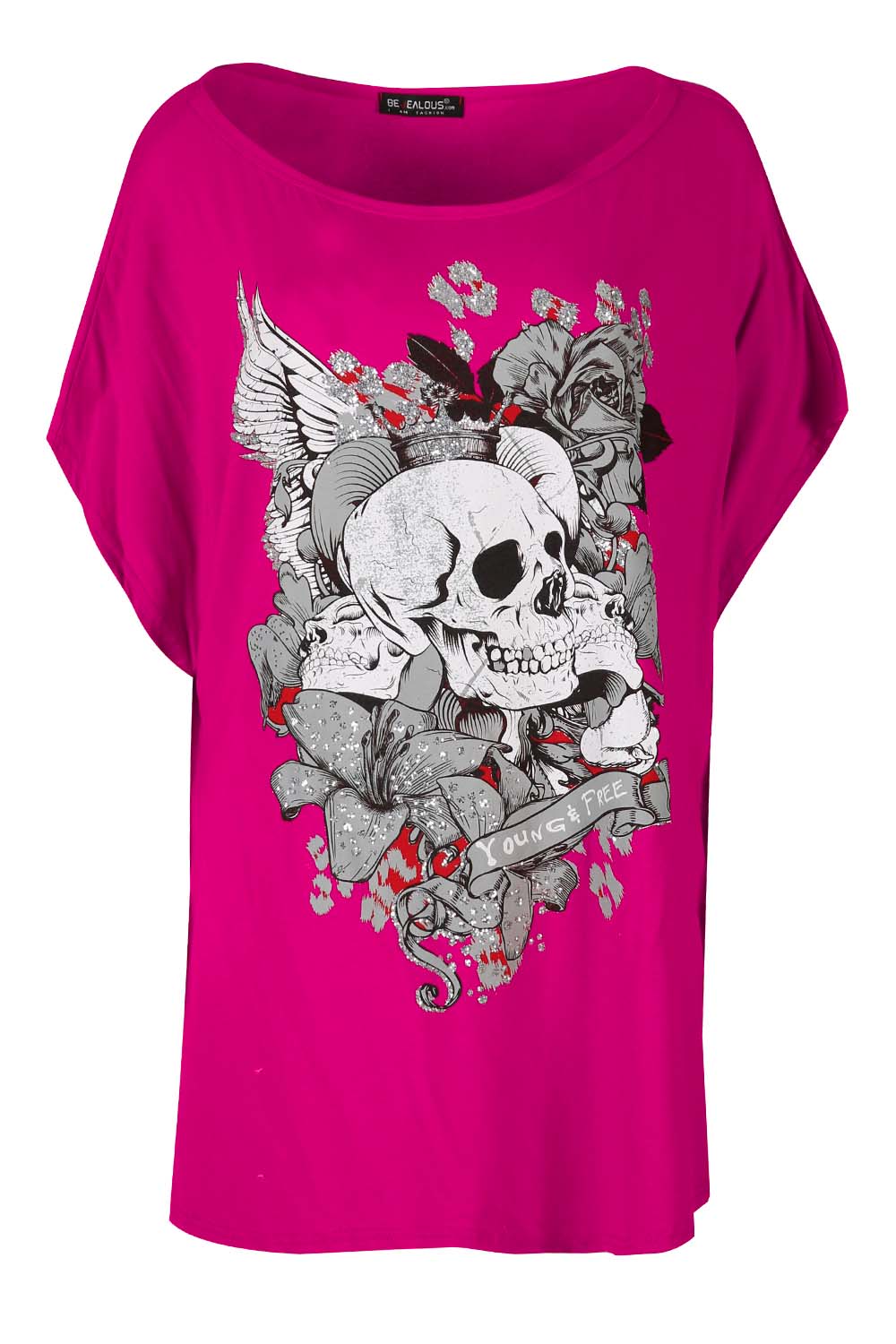 Skull Graphic Print Black Oversized Off Shoulder Tshirt