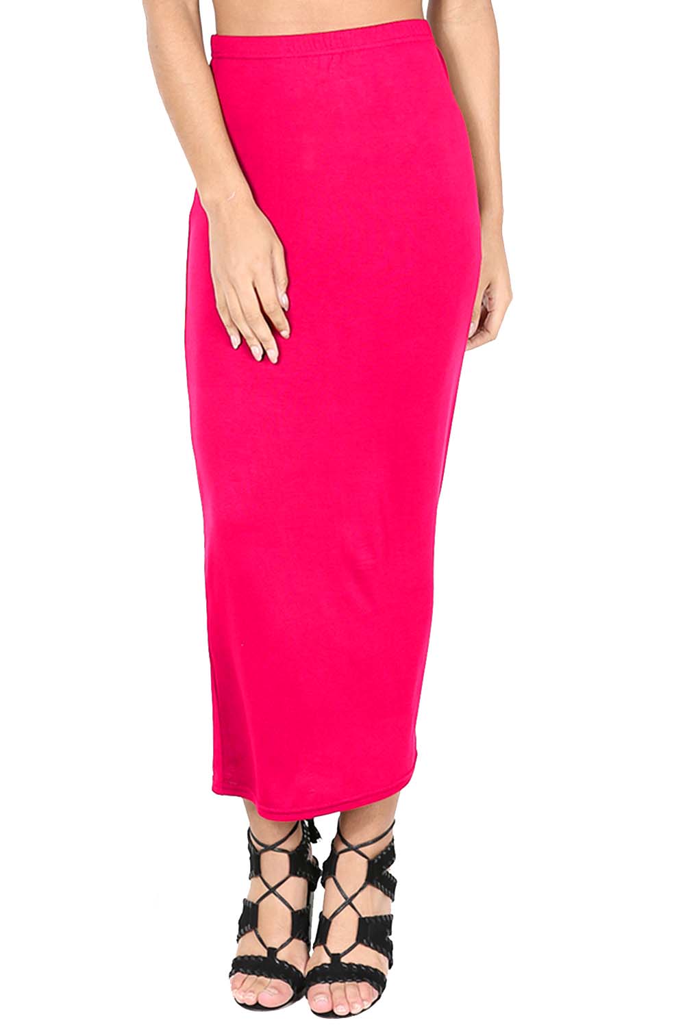 High Waist Burgundy Basic Jersey Maxi Pencil Skirt