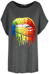 Ella Rainbow Lips Bitting Batwing Oversized T Shirt