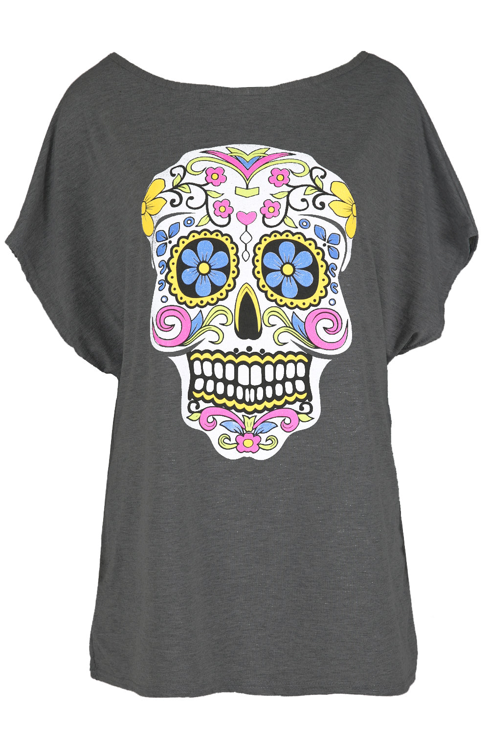 Graphic Skull Print Oversize Bat Wing Tshirt