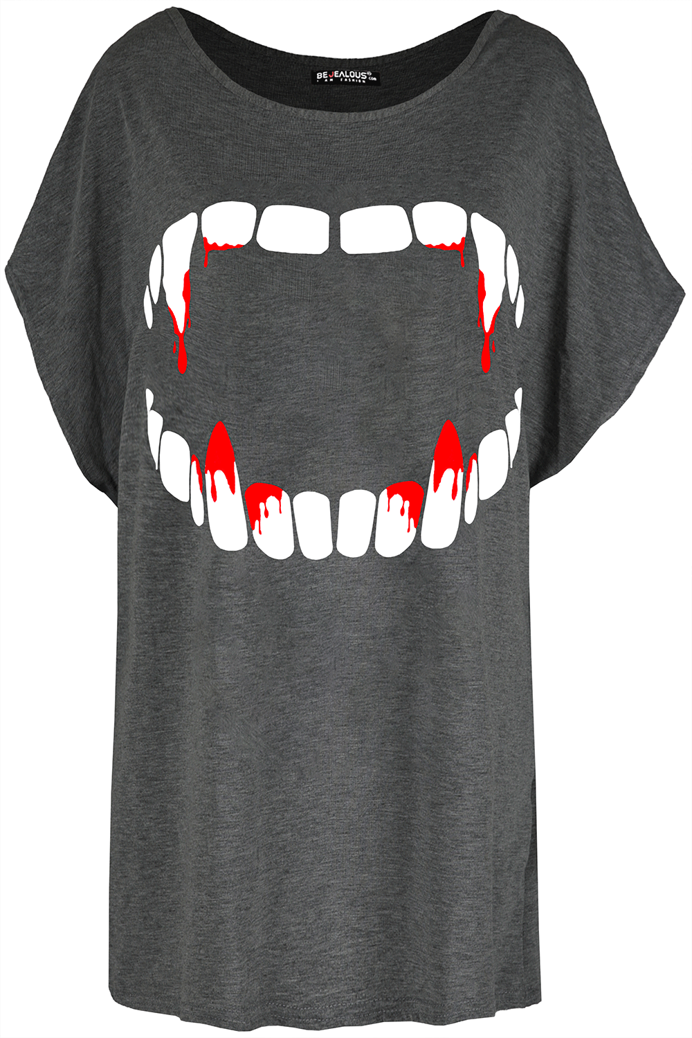 Vampire Fangs Print Black Halloween Tshirt