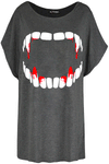 Vampire Fangs Print Black Halloween Tshirt