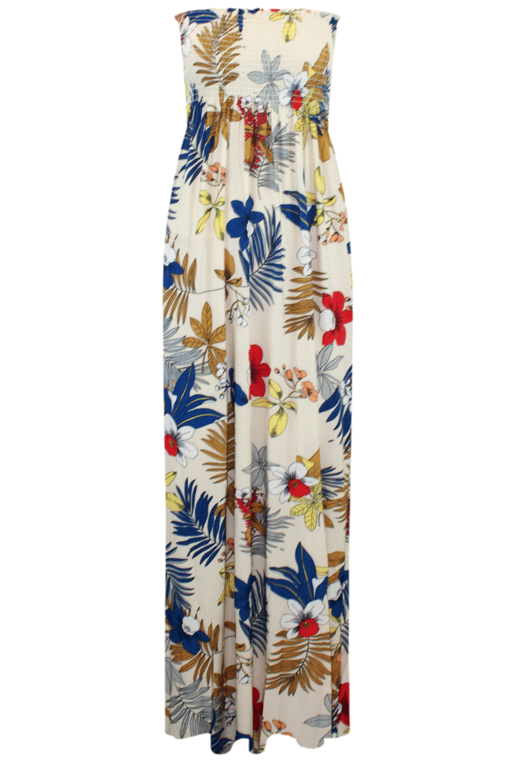 Tropical Print Bardot Cream Maxi Dress