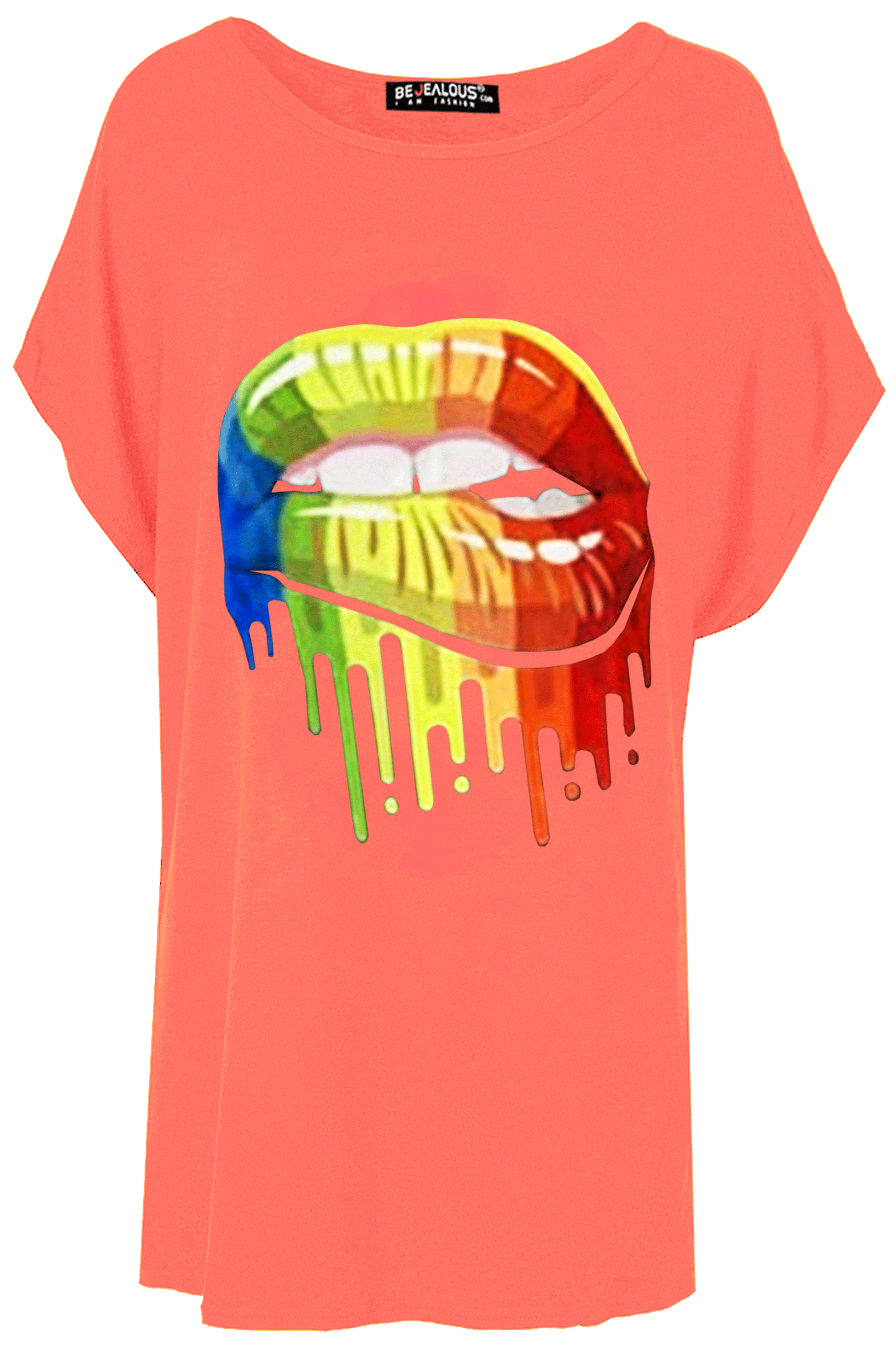 Ella Rainbow Lips Bitting Batwing Oversized T Shirt