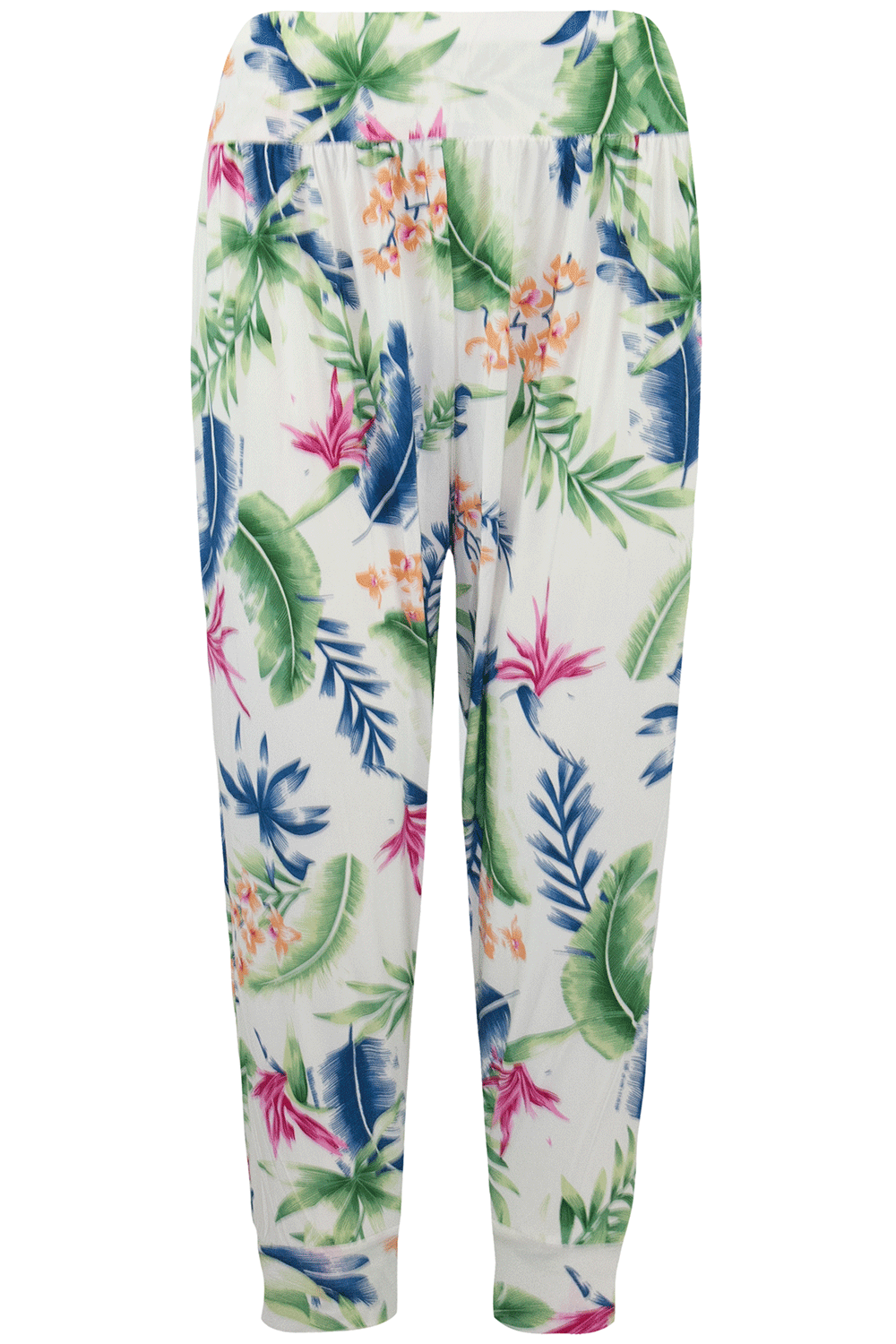 High Waist Red Floral Print Cuffed Leg Trousers