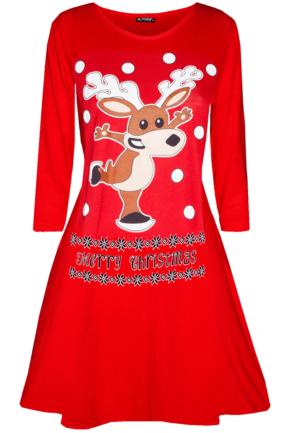 Long Sleeve Christmas Reindeer Print Swing Dress