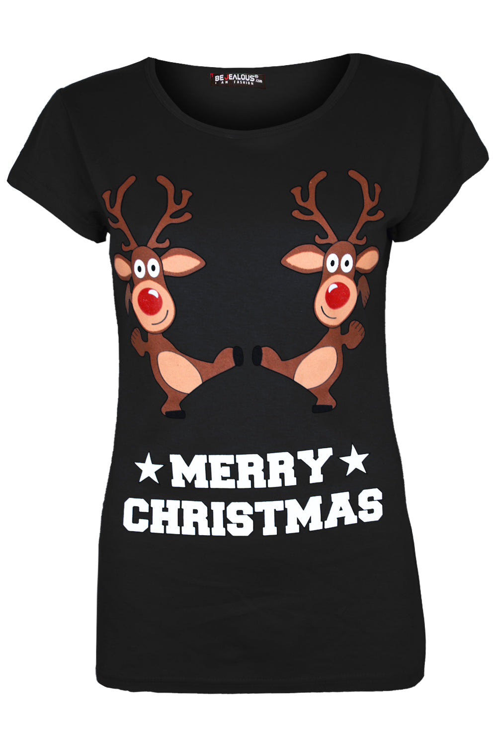 Reindeer Graphic Print Christmas Tshirt - bejealous-com