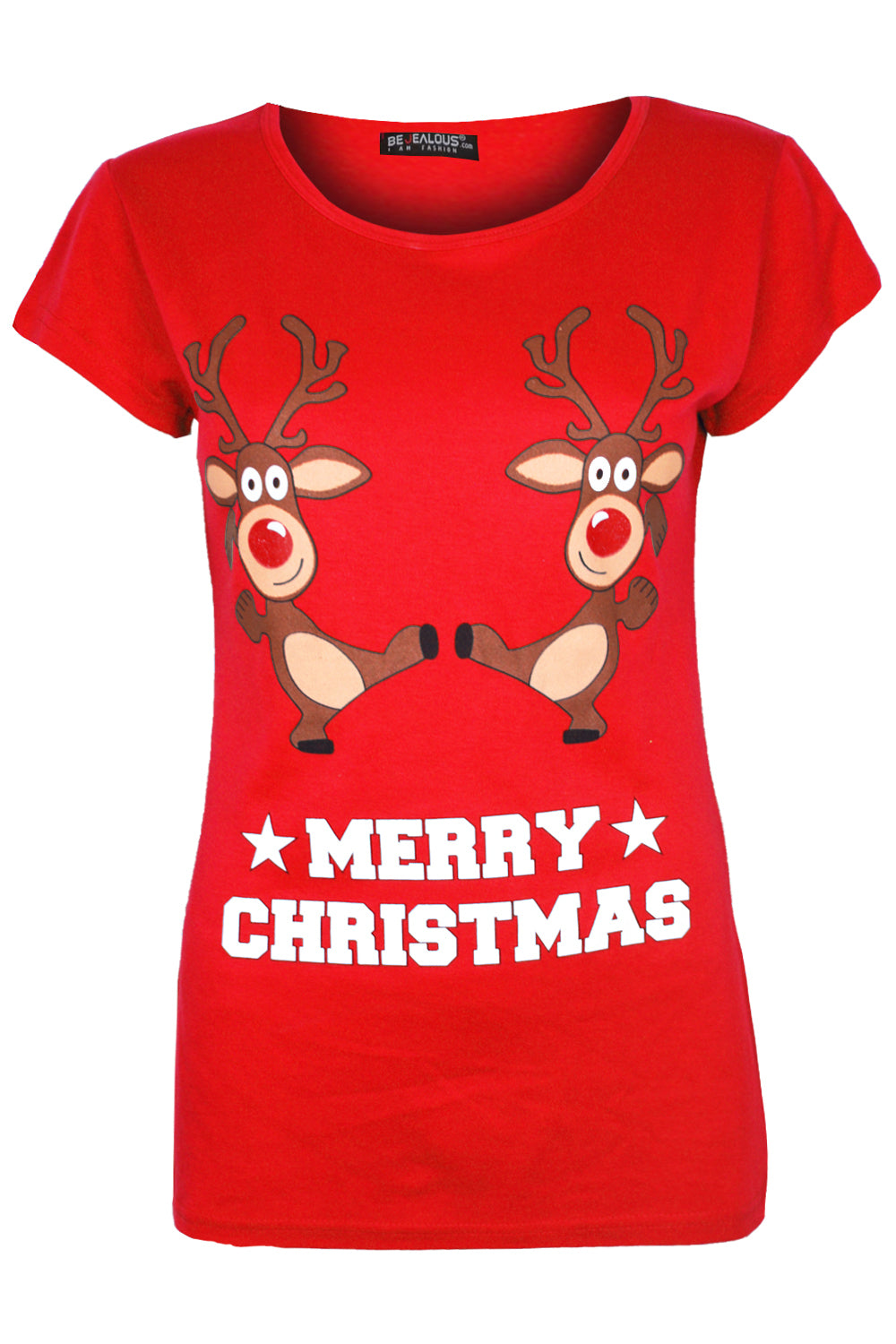 Reindeer Graphic Print Christmas Tshirt - bejealous-com