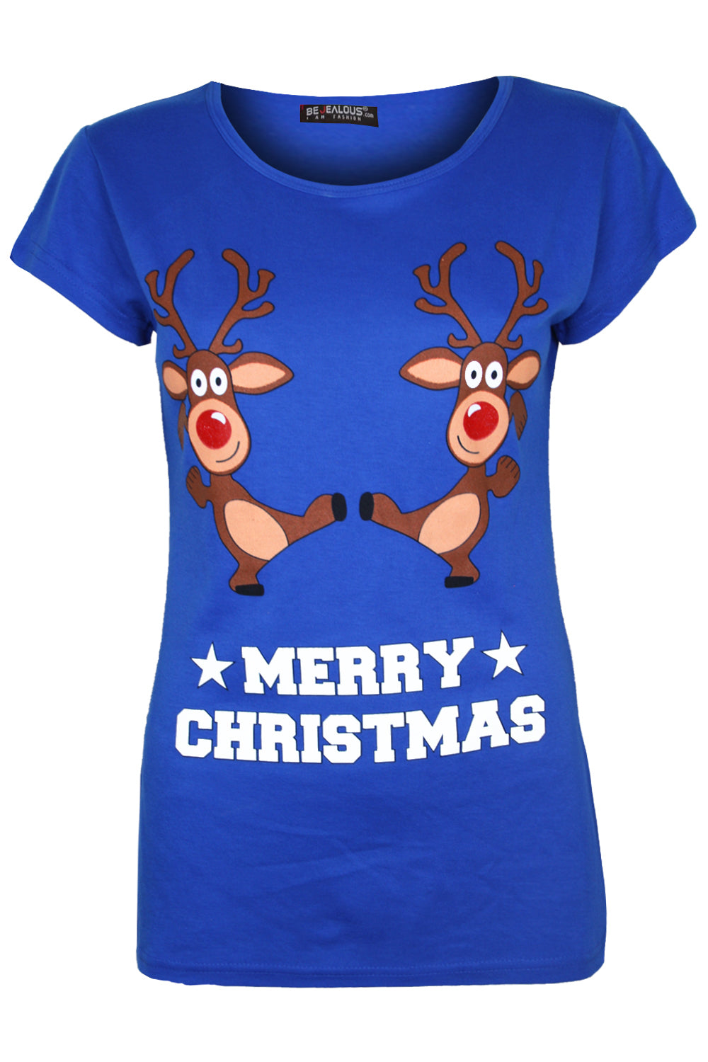 Reindeer Graphic Print Christmas Tshirt - bejealous-com