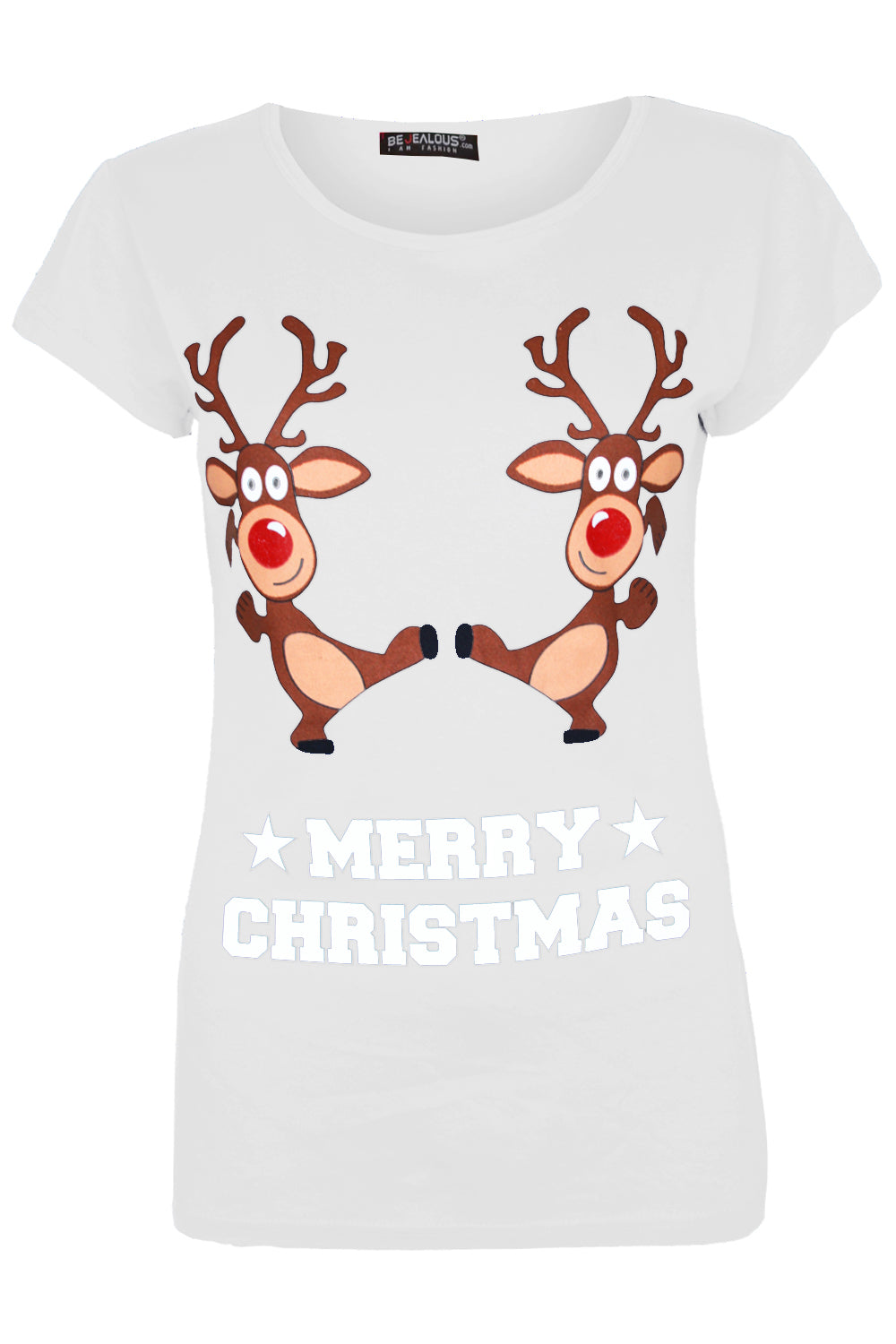 Reindeer Graphic Print Christmas Tshirt - bejealous-com