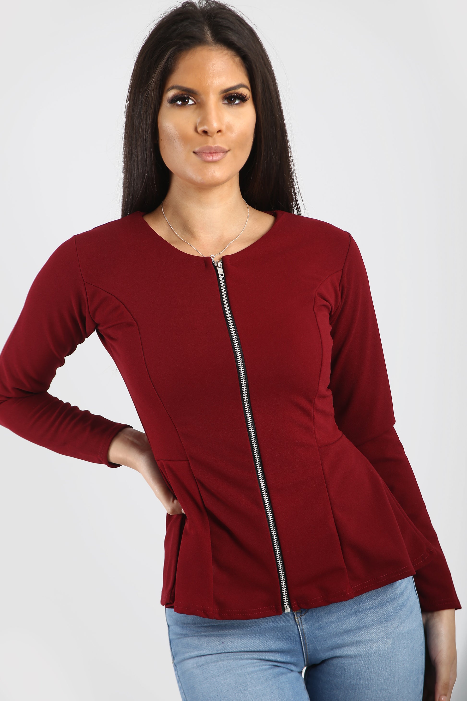 Alice Zip Up Peplum Ruffle Frill Blazer Top