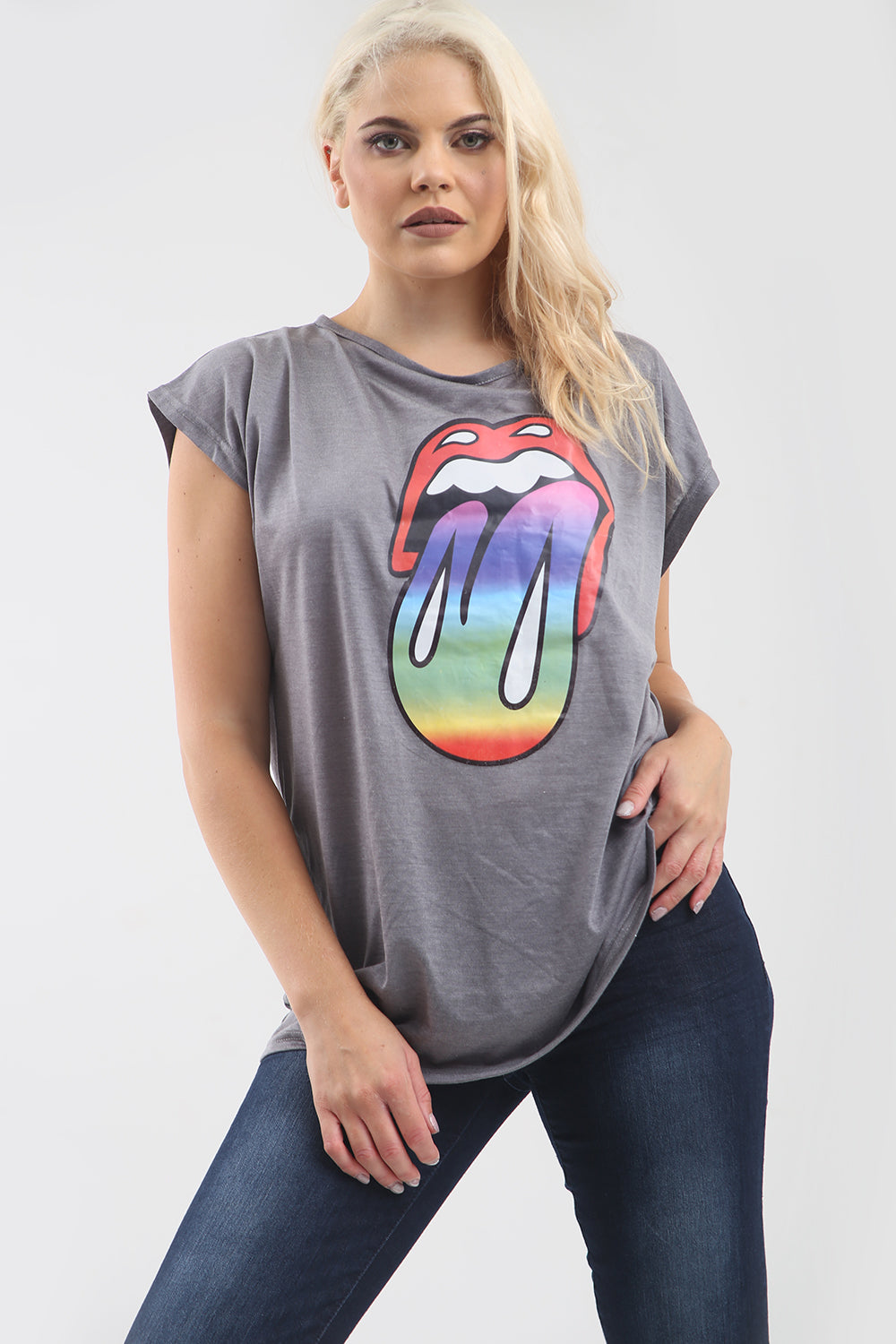 Rainbow Graphic Print Oversized Bat Wing Tshirt - bejealous-com