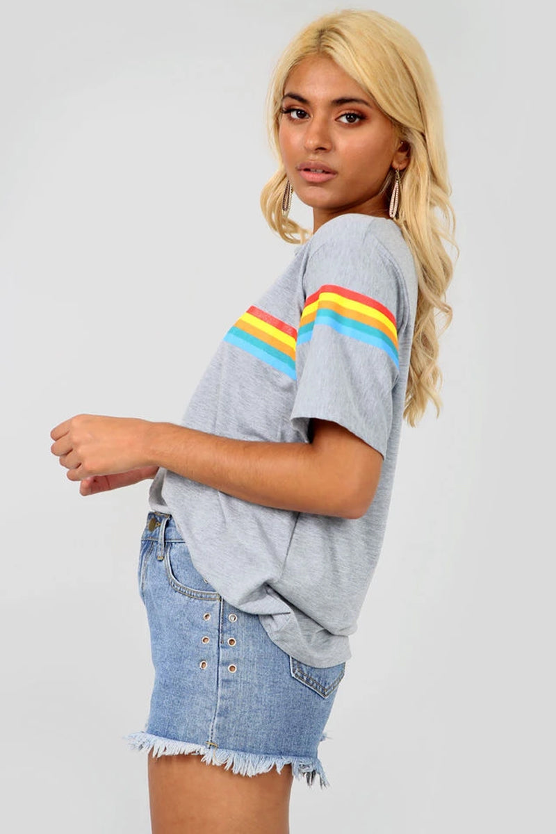 White Oversized T-shirt with Rainbow Stripe - bejealous-com