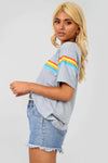 White Oversized T-shirt with Rainbow Stripe - bejealous-com