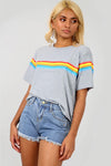 White Oversized T-shirt with Rainbow Stripe - bejealous-com