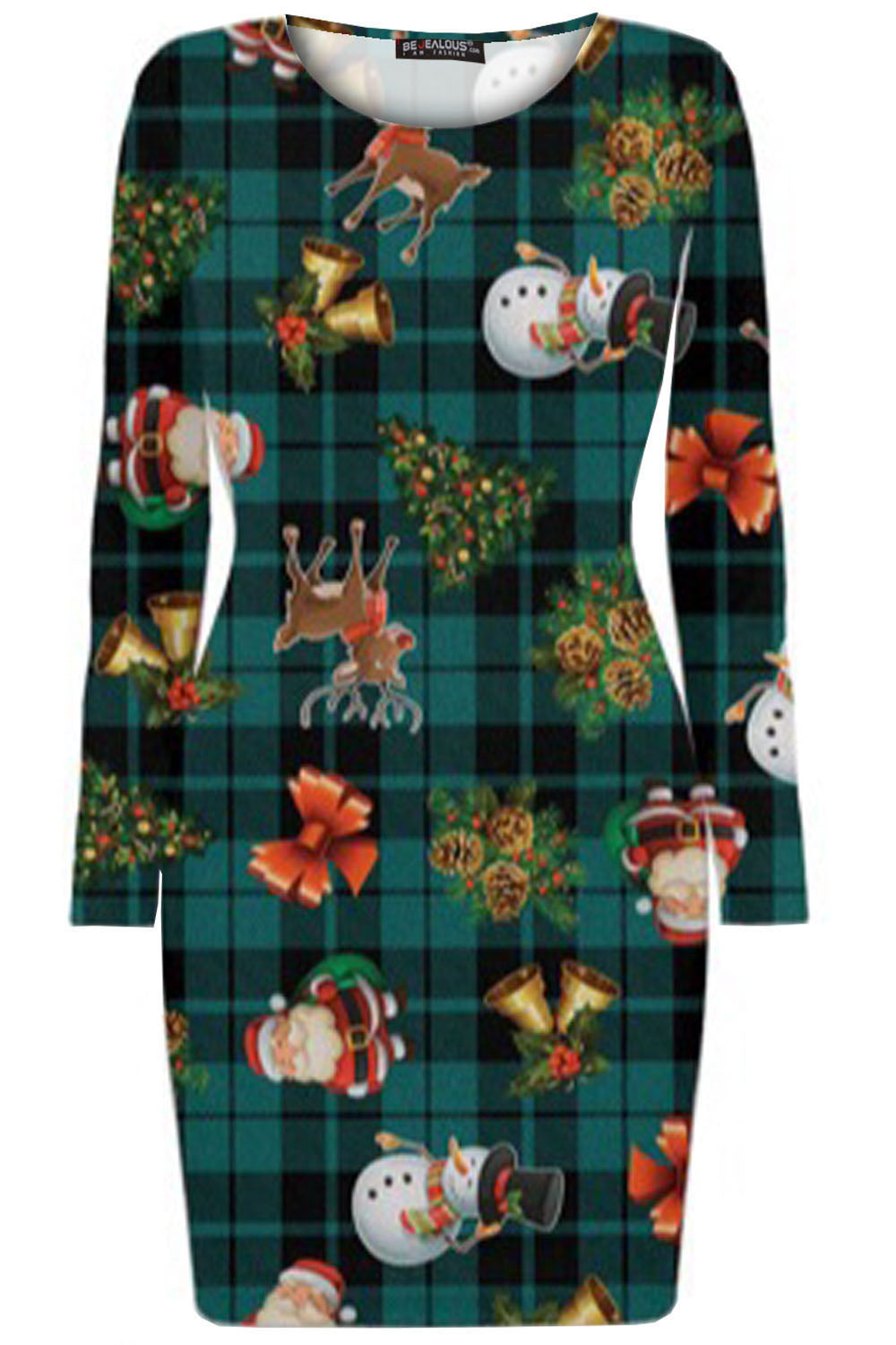 Mia Christmas Print Long Sleeve Bodycon Dress