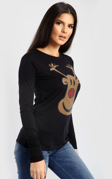 Isla Christmas Glitter Nose Reindeer T Shirt