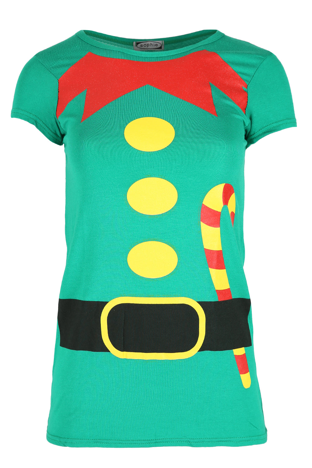 Christmas Elf Graphic Print Cap Sleeve Tshirt - bejealous-com