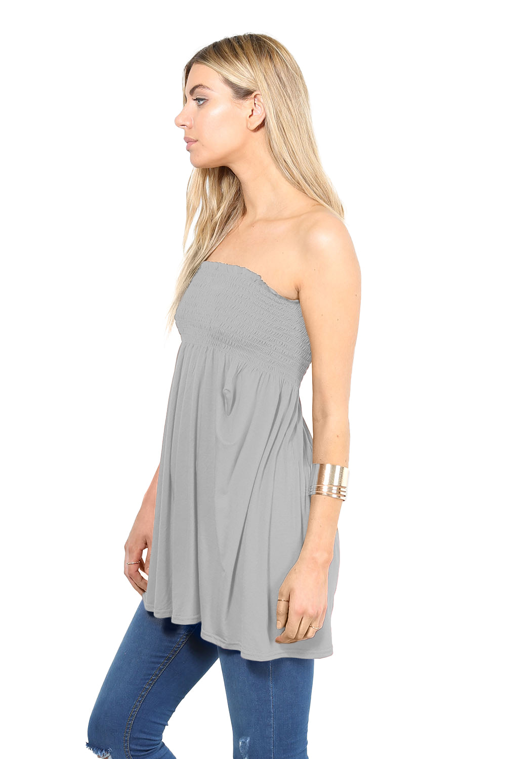 Shirring Bardot Basic Red Swing Top