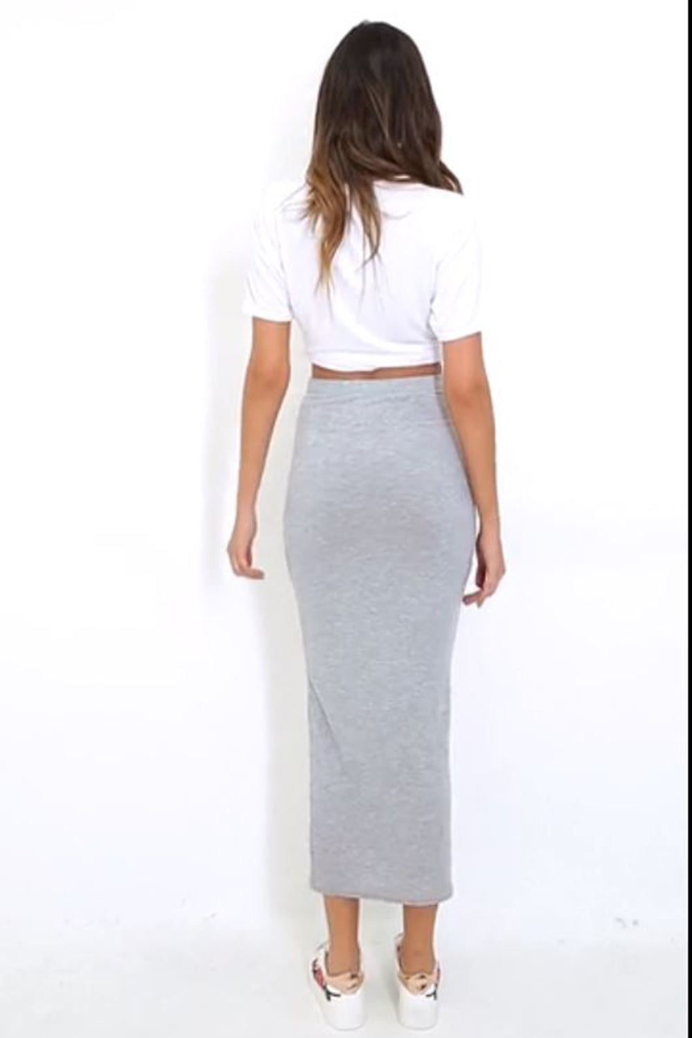 High Waist Basic Charcoal Midi Pencil Skirt