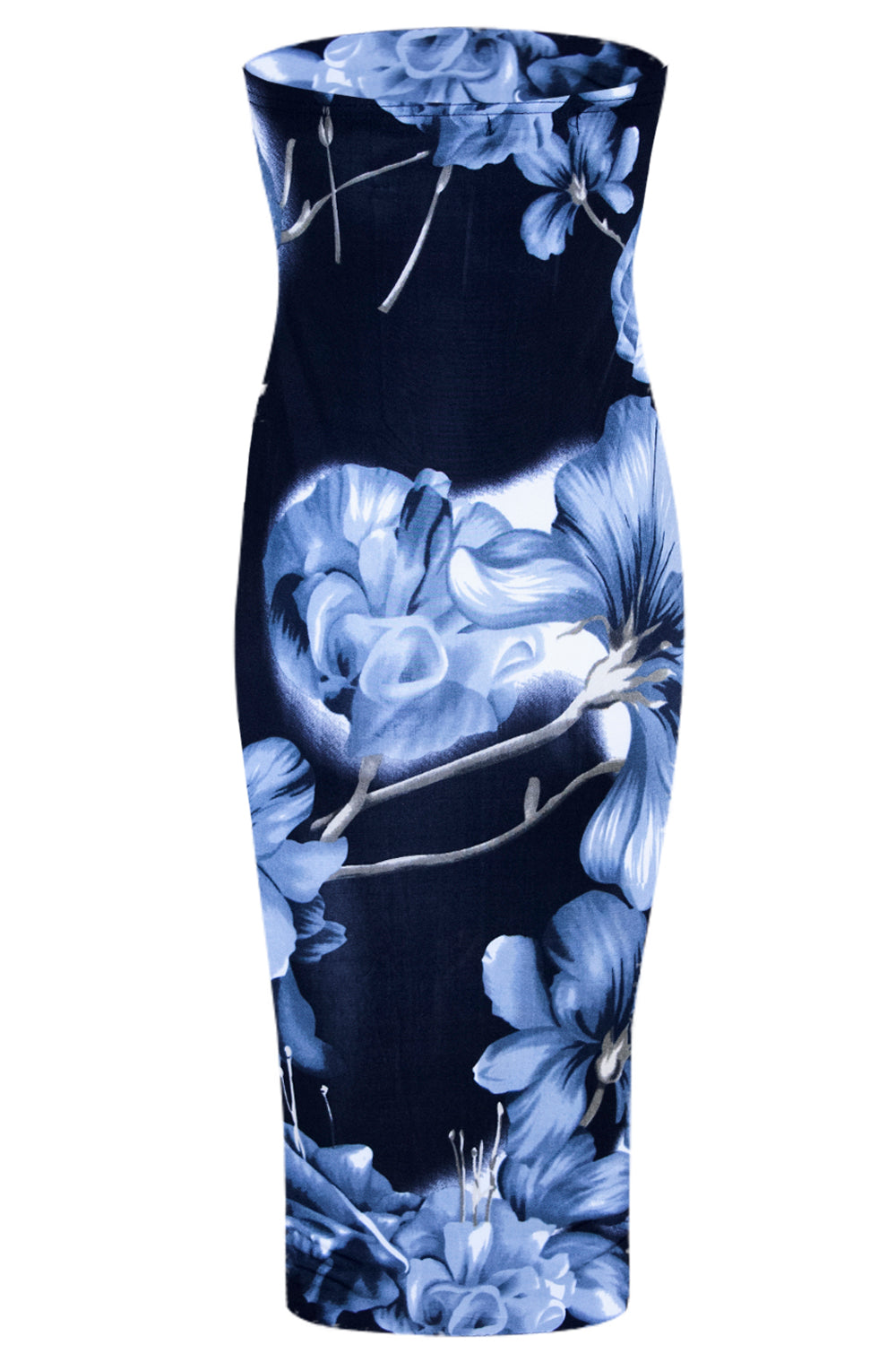 Bandeau Red Floral Print Midi Tube Dress