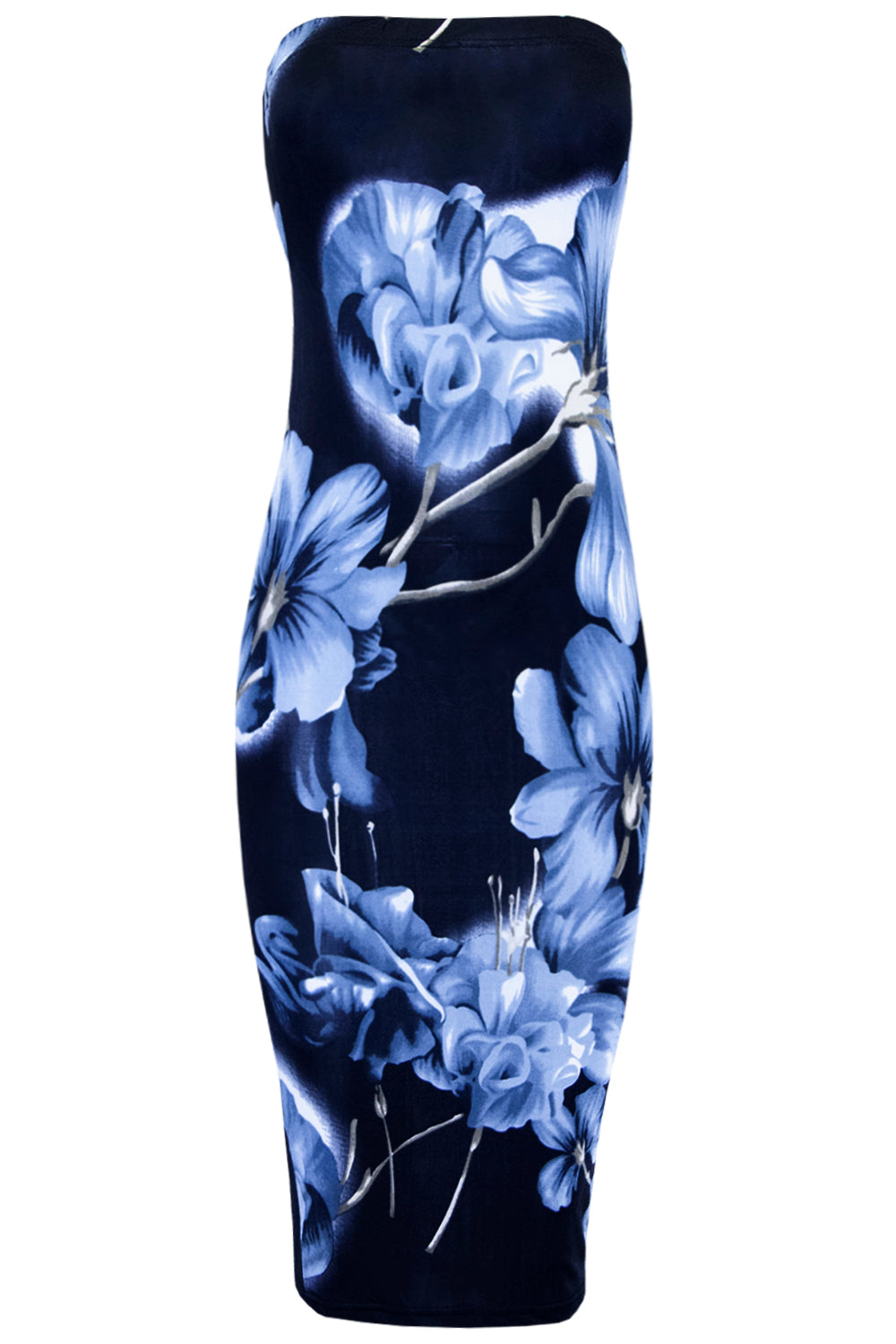 Bandeau Red Floral Print Midi Tube Dress