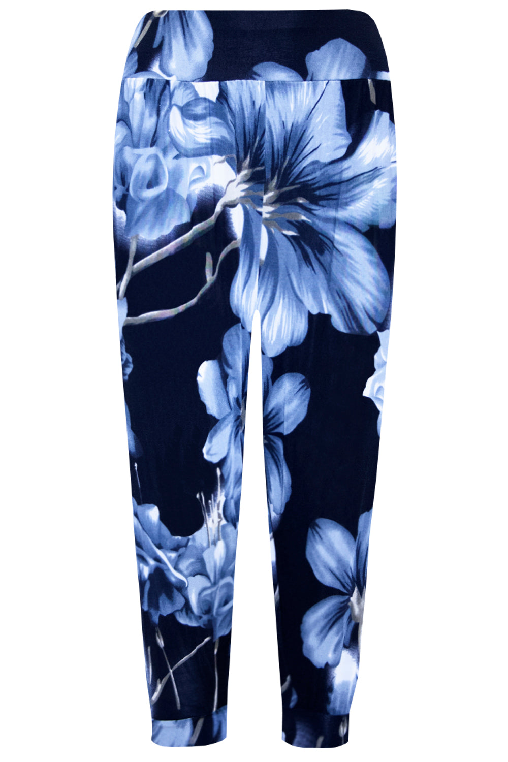 High Waist Red Floral Print Cuffed Leg Trousers