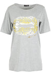 Amelia Gold Foil Lips Printed Baggy Oversized T Shirt