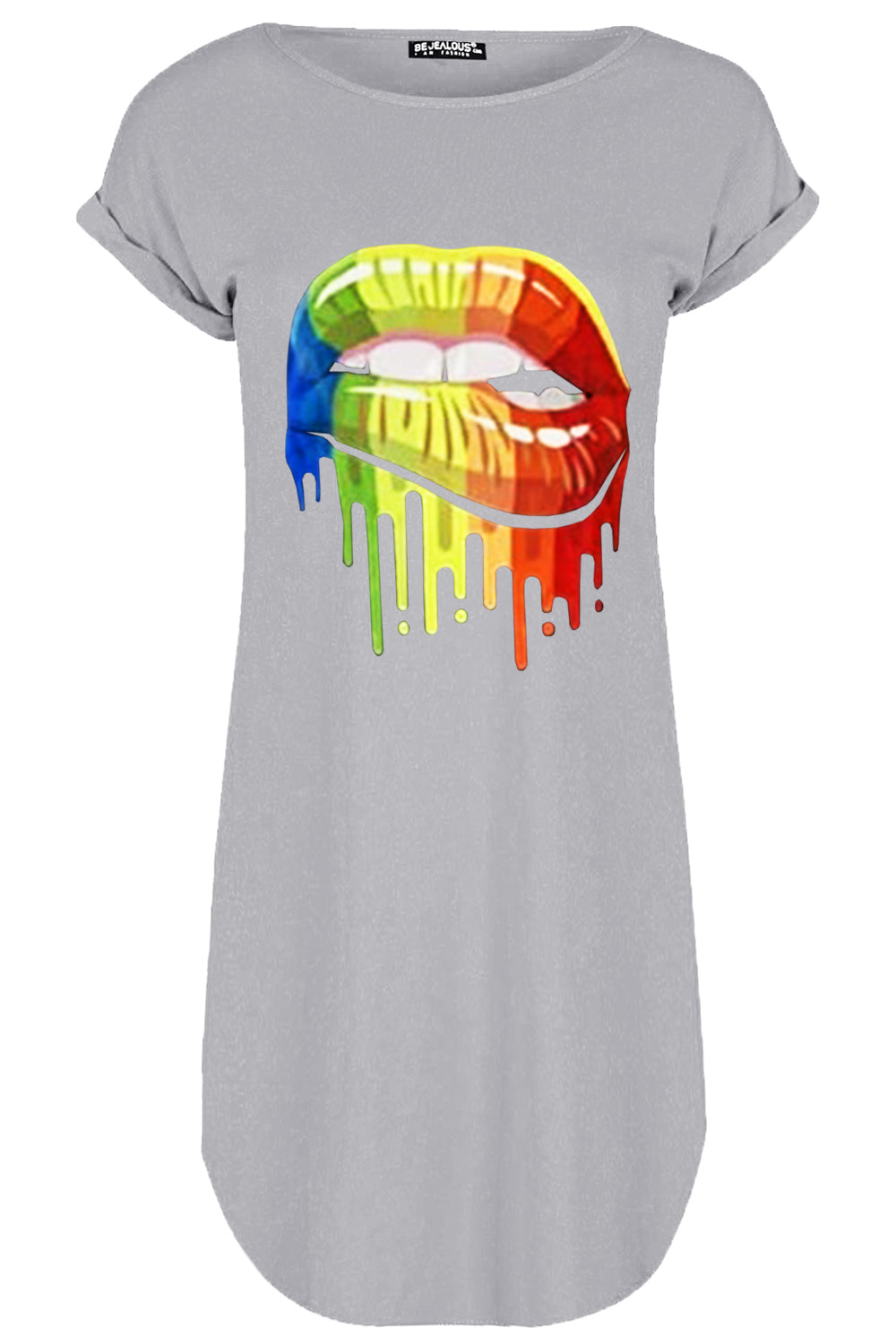 Lily Rainbow Biting Lips Oversized Curved Hem Mini Tee Dress