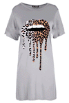 Aria Leopard Lips Oversized T-Shirt Dress
