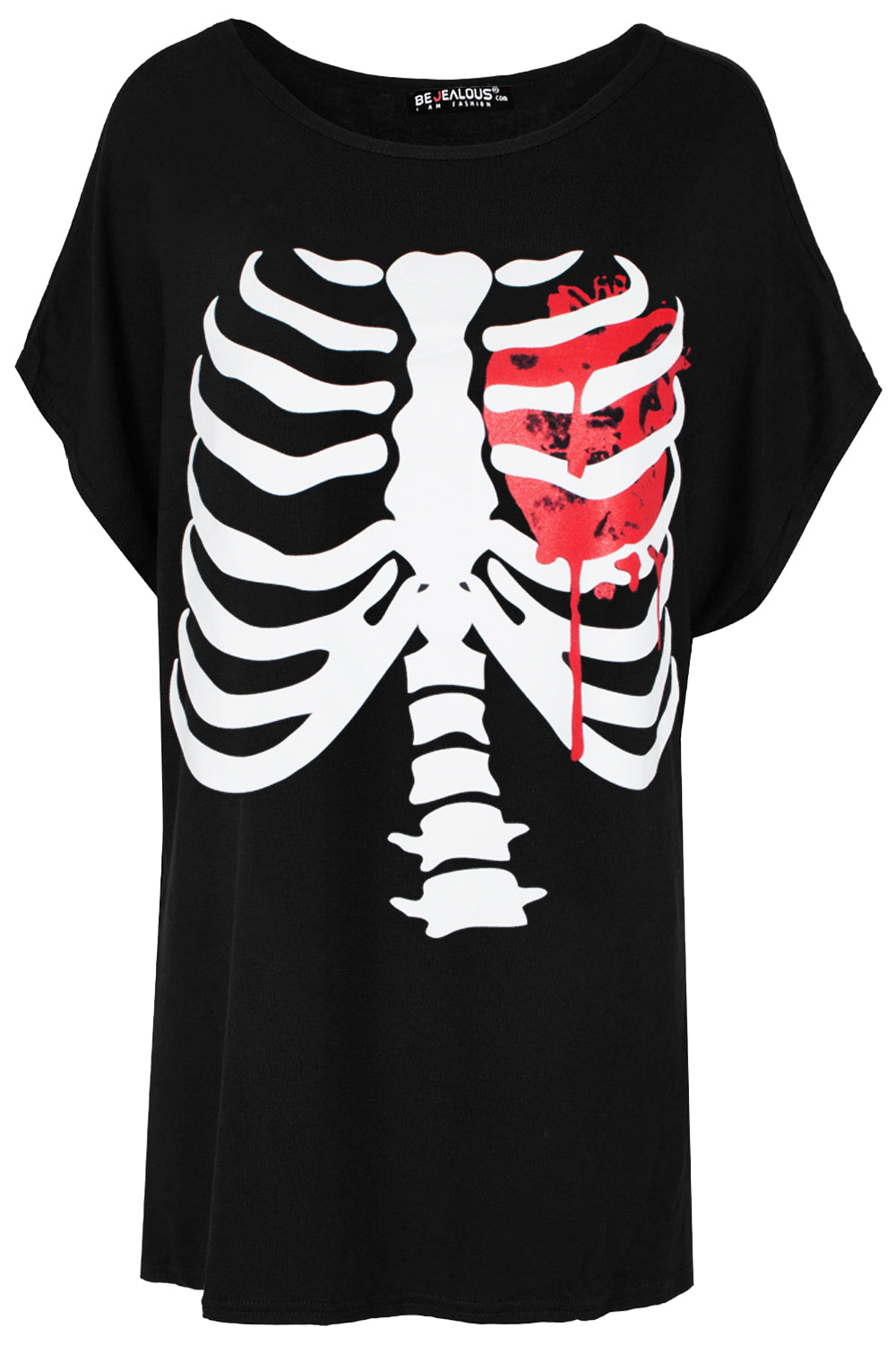 Grey Halloween Skeleton Print Oversize Tshirt