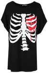 Grey Halloween Skeleton Print Oversize Tshirt