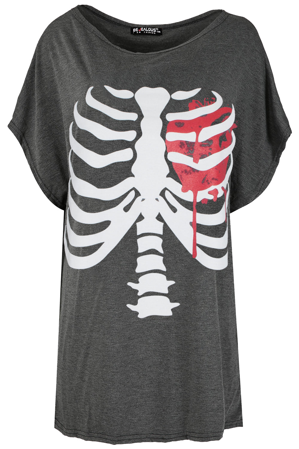 Grey Halloween Skeleton Print Oversize Tshirt