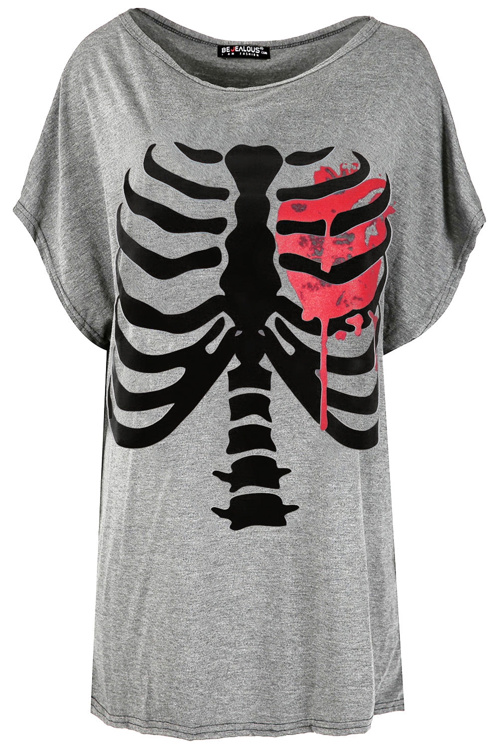 Grey Halloween Skeleton Print Oversize Tshirt