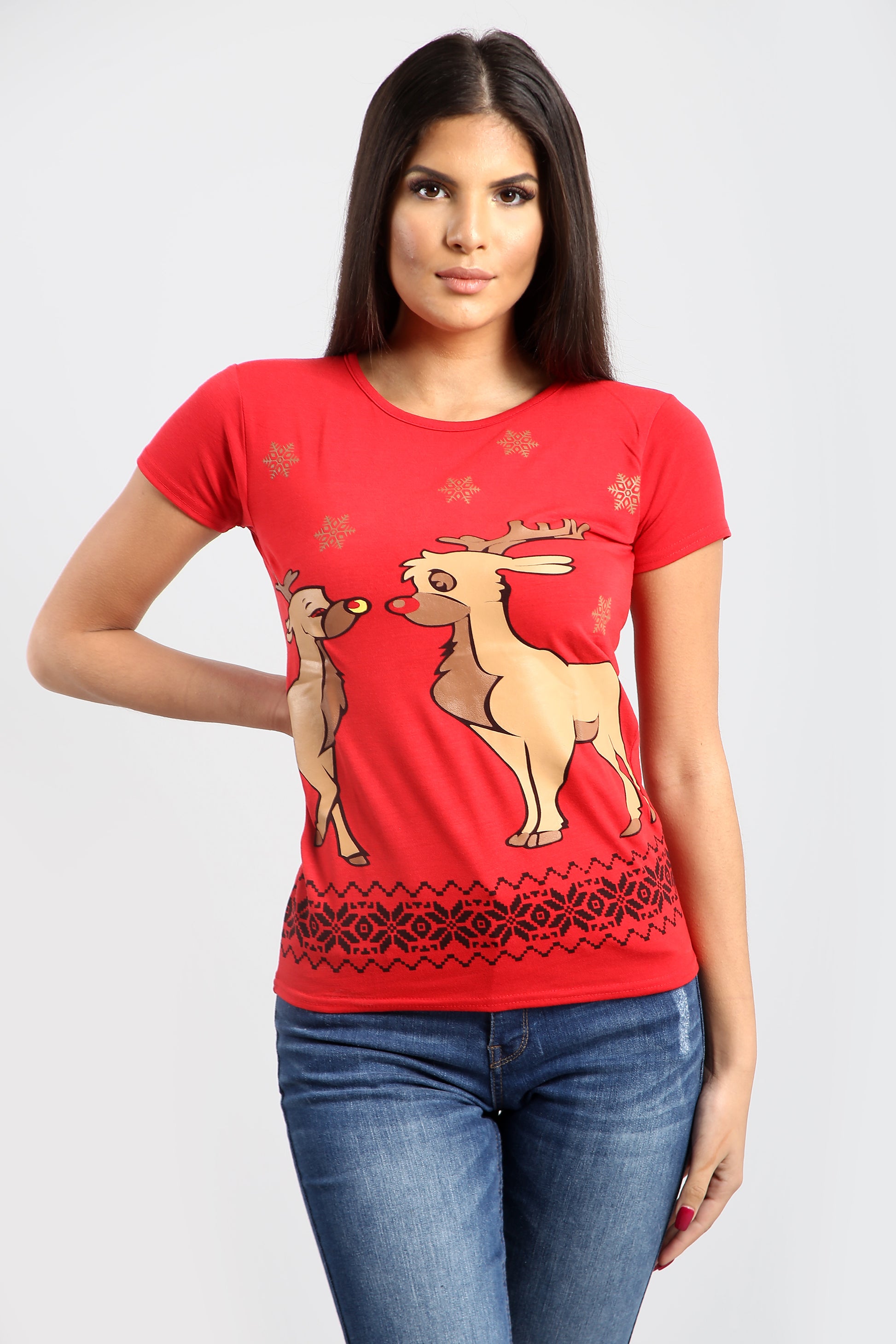 Lily Christmas Kissing Reindeer Snowflakes T-Shirt