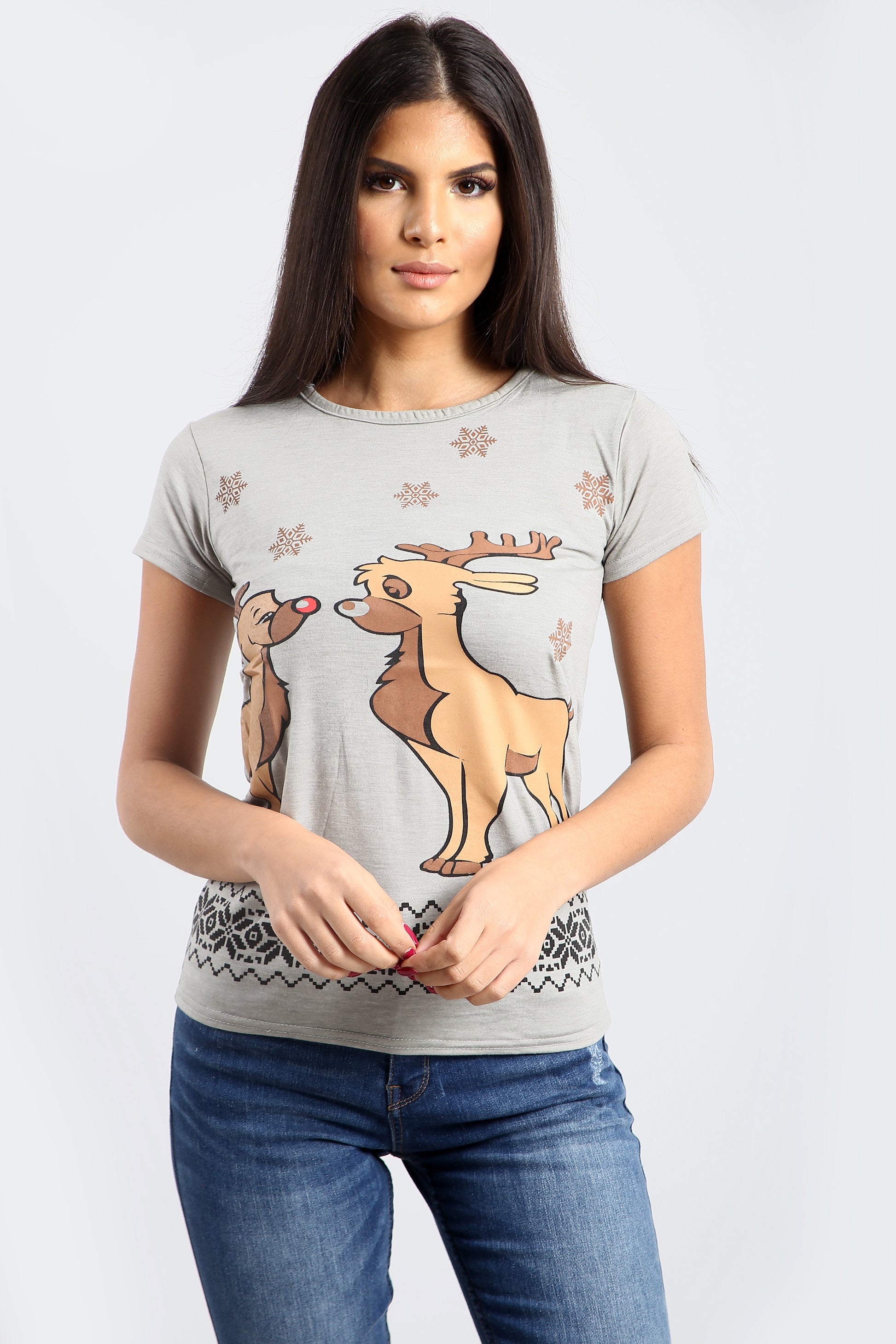 Lily Christmas Kissing Reindeer Snowflakes T-Shirt