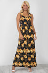 Racer Back Gold Floral Print Slinky Maxi Dress - bejealous-com