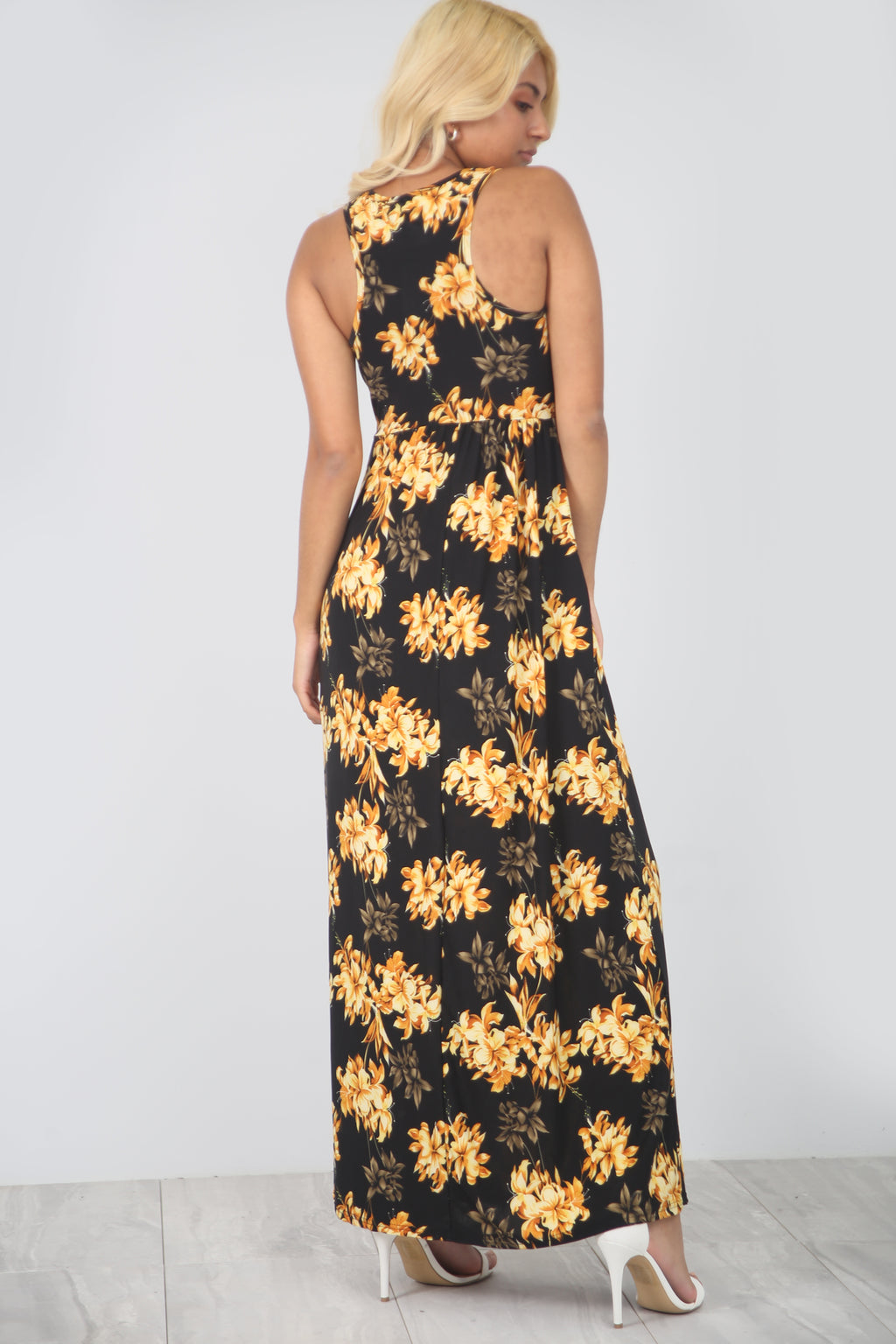 Tropical Print Purple Maxi Dress With Pockets - bejealous-com