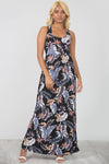 Floral Print Navy Maxi Dress With Pockets - bejealous-com
