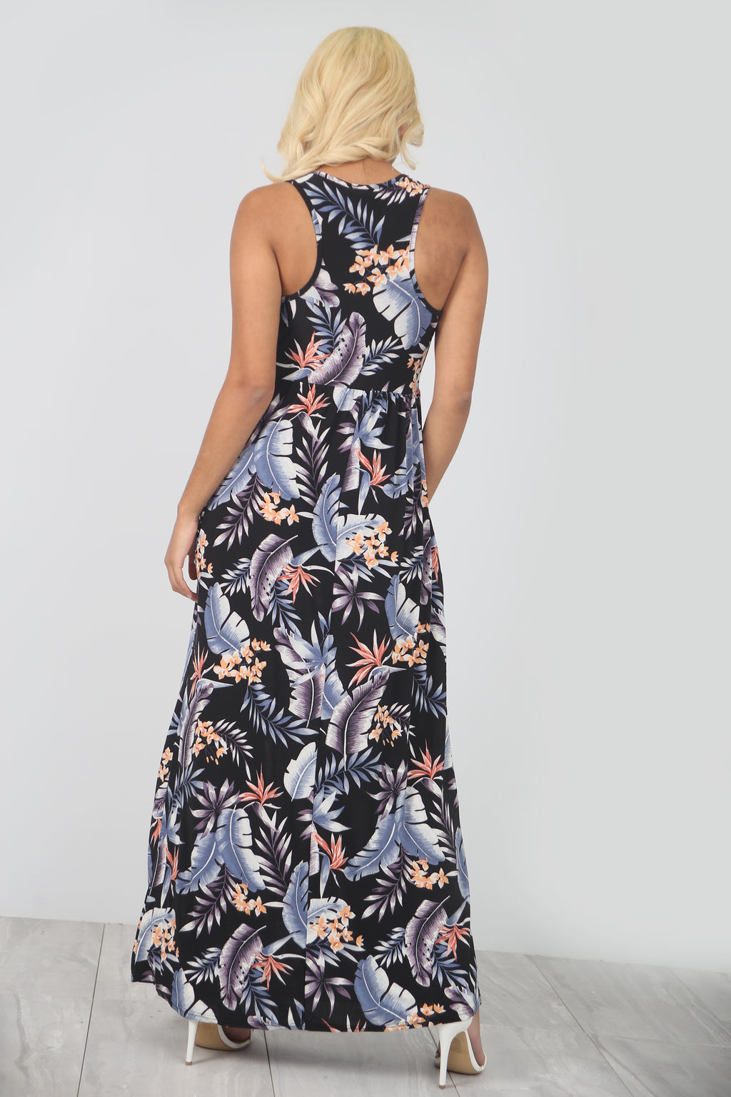 Tropical Print Purple Maxi Dress With Pockets - bejealous-com
