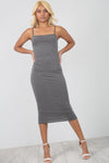 Charcoal Grey Strappy Basic Midi Bodycon Dress - bejealous-com