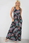 Tropical Print Purple Maxi Dress With Pockets - bejealous-com