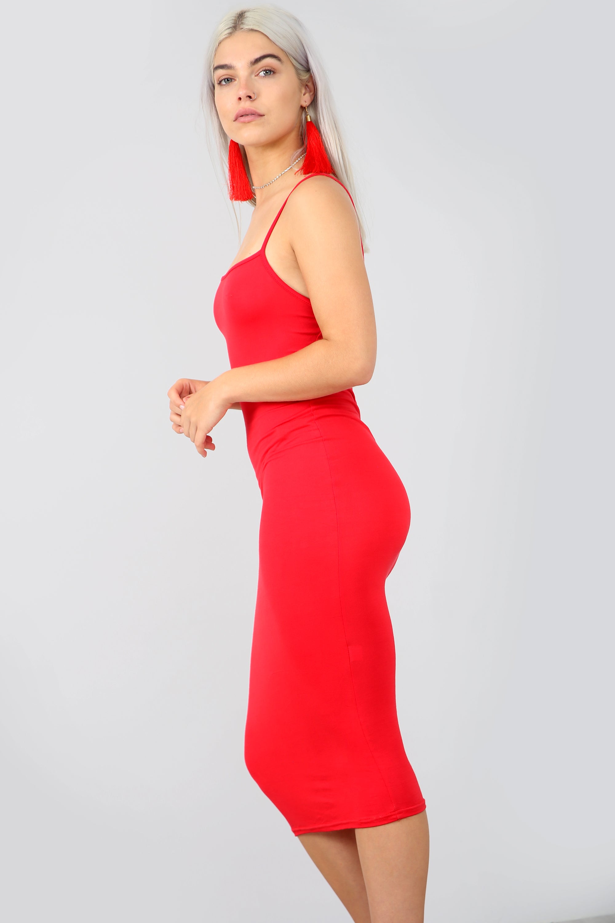 Strappy Basic Red Midi Bodycon Dress - bejealous-com