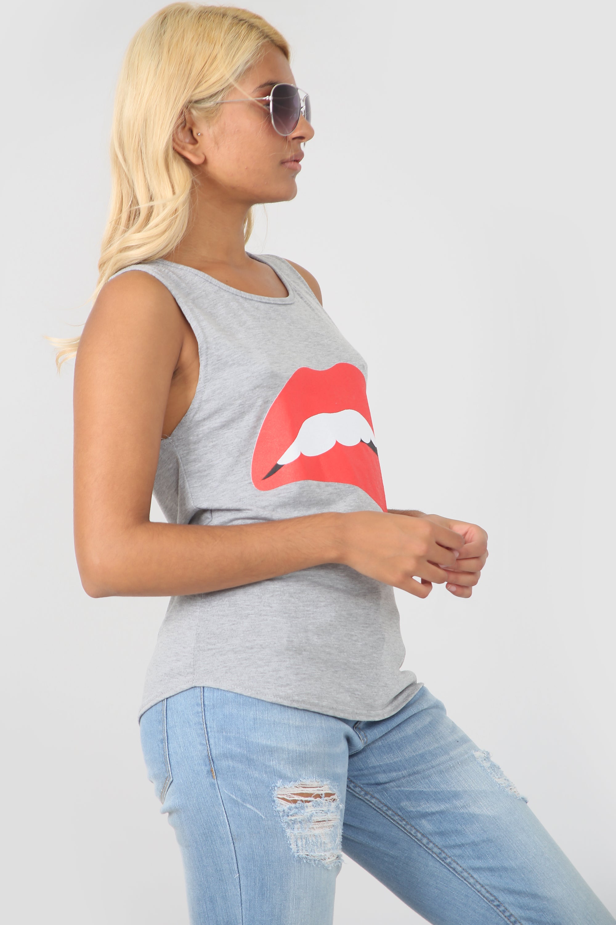 Harriet Graphic Print Curved Hem Vest Top - bejealous-com