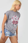 Short Sleeve Skull Print Loose Fit Tshirt - bejealous-com