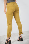 High Waist Slim Leg Mustard Chino Trousers - bejealous-com