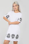 Skull Print Loose Fit Khaki Tshirt Dress - bejealous-com