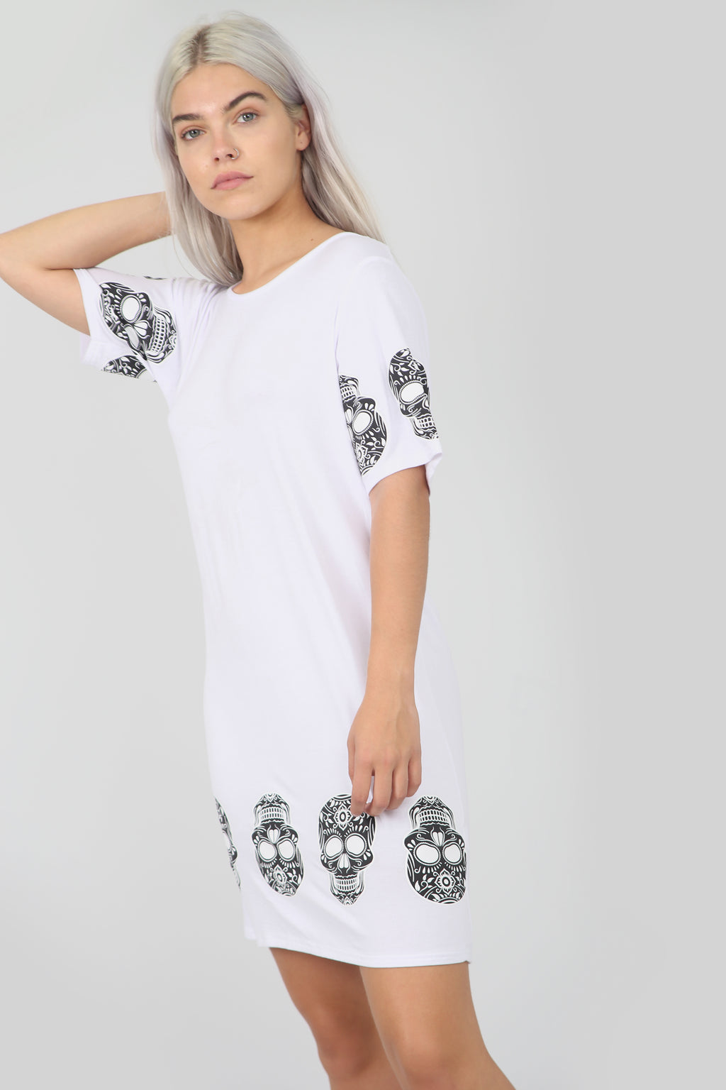 Iliza Skull Print Loose Fit Tshirt Dress - bejealous-com
