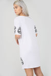 Skull Print Loose Fit White Tshirt Dress - bejealous-com